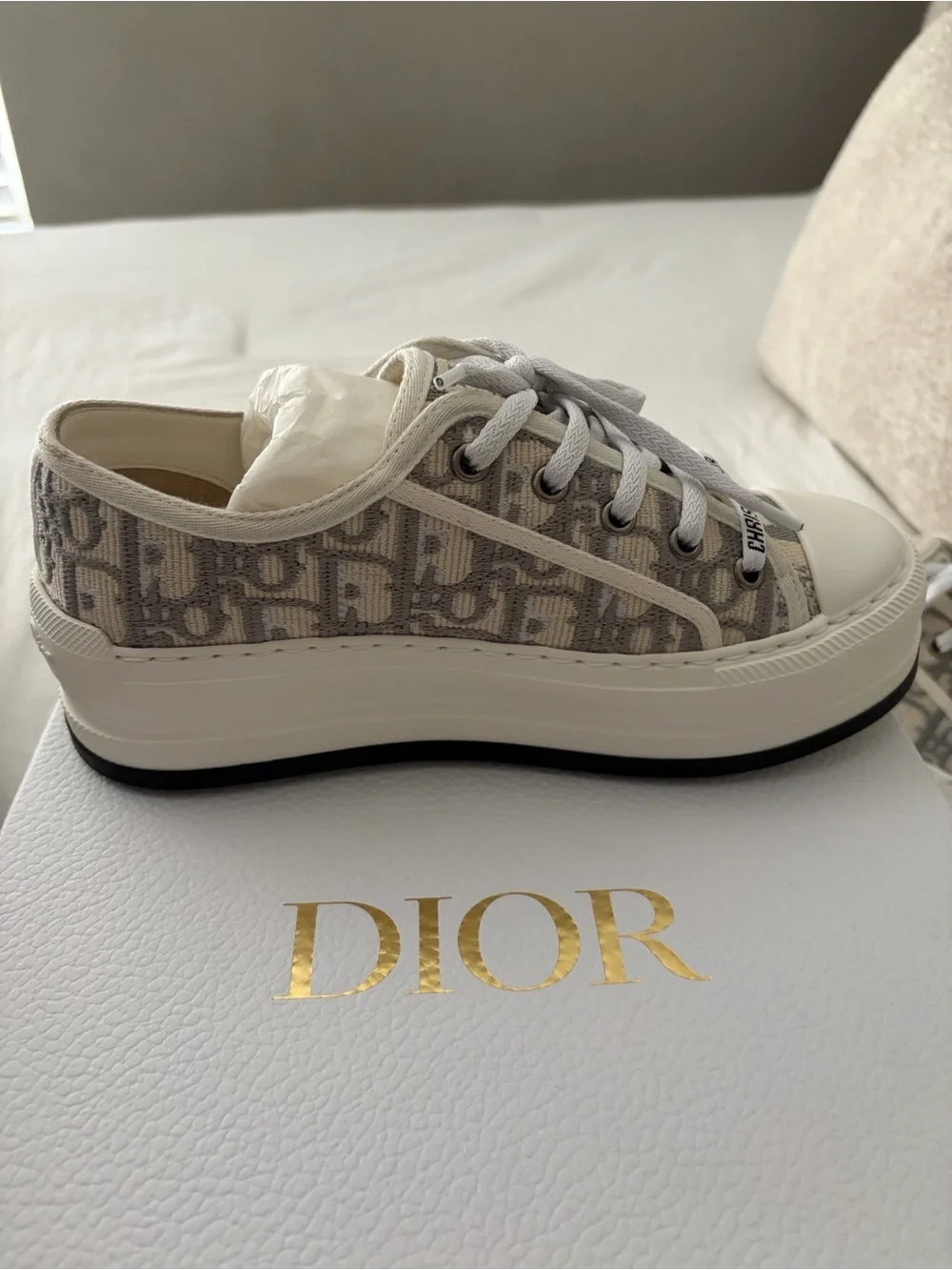 Brand new Walk'n'Dior Platform Sneaker, Stone Gray Oblique Embroidered Cotton